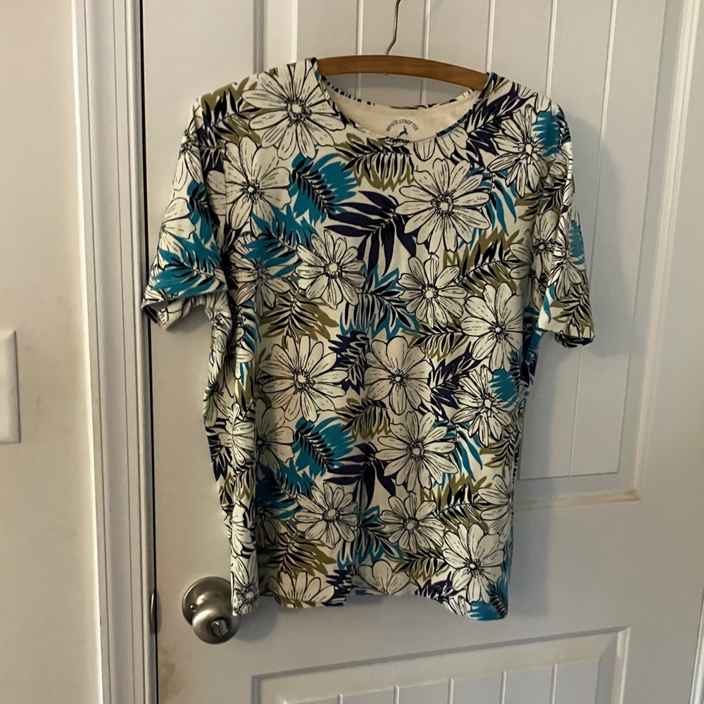 White Stag Floral Print Top - Blue, Green, and Cream